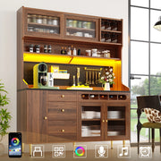Armadio Alto Soggiorno con Cassetti, Ripiani e LED ¨C MINIMAL ¨C Noce 145x39x171