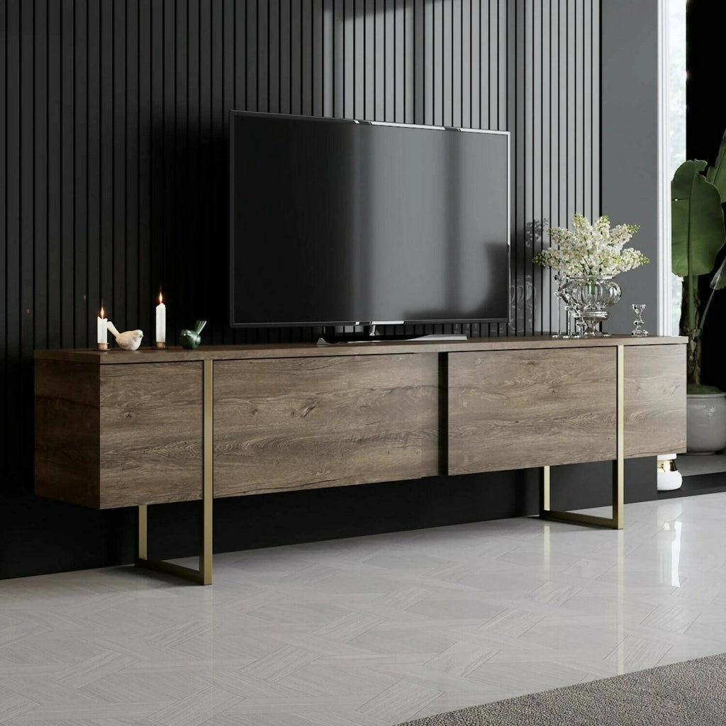 Abishia, Mobile Porta tv Cassetti, 180x30x50h cm Marrone Noce