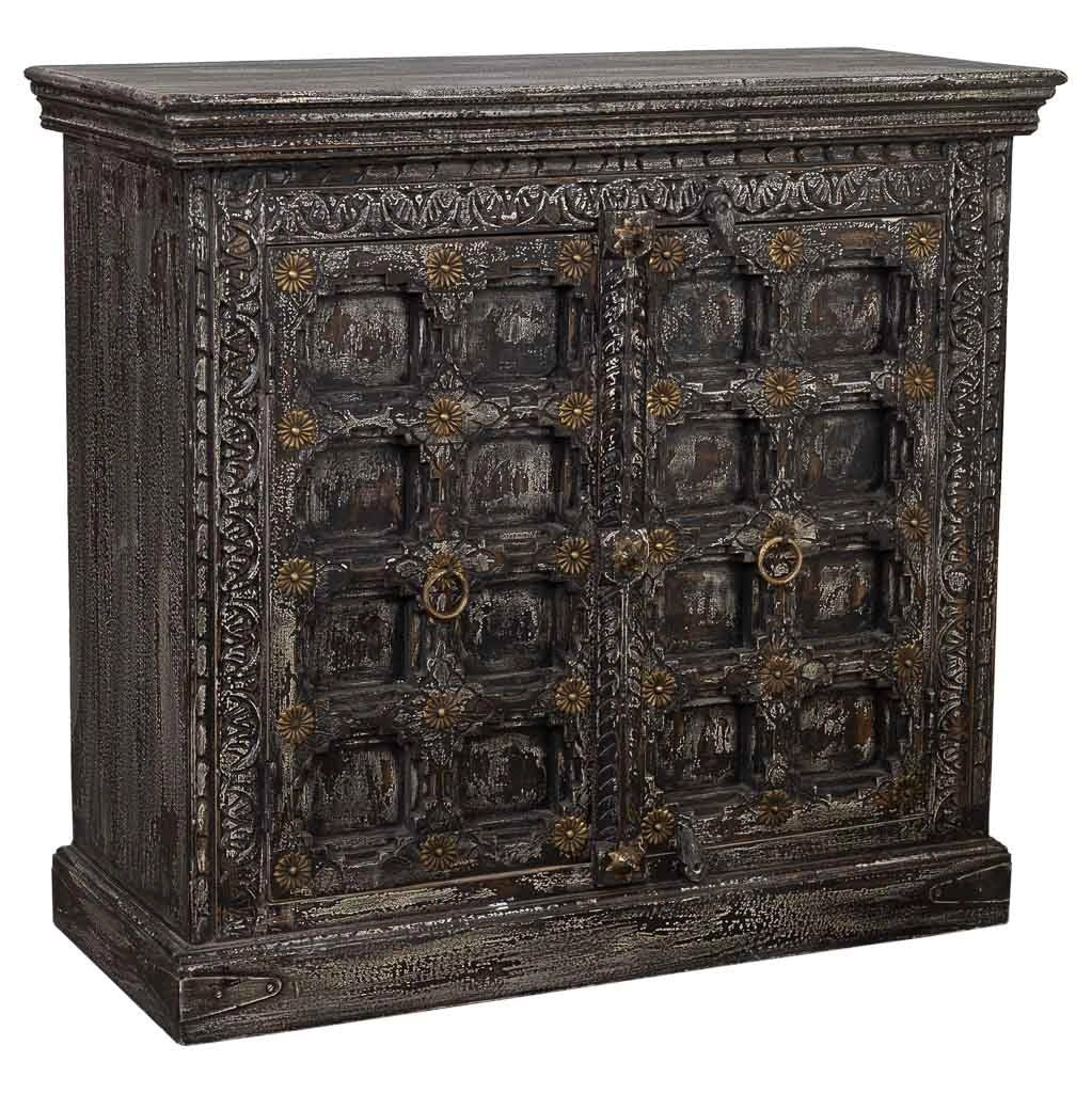Credenza in legno intagliato nero 97x41x90h cm
