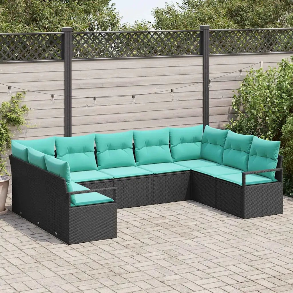 Set di divani con cuscino 9 pcs Nero polyrattan 3346546