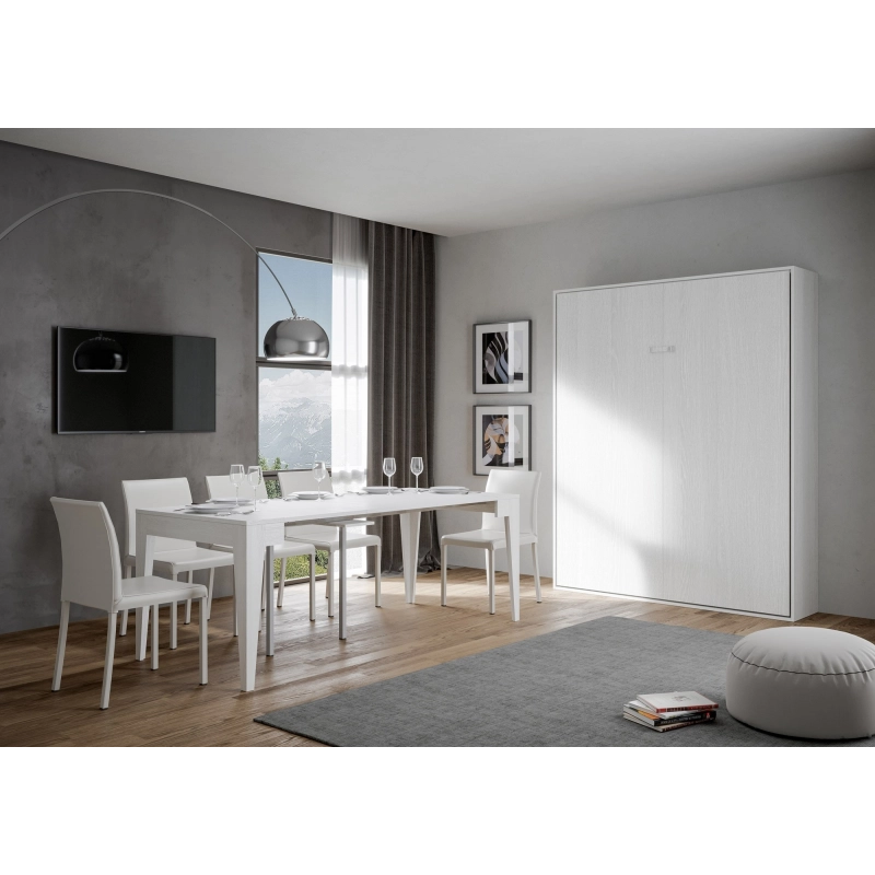 Letto a scomparsa 160 verticale Kentaro - Bianco Frassino