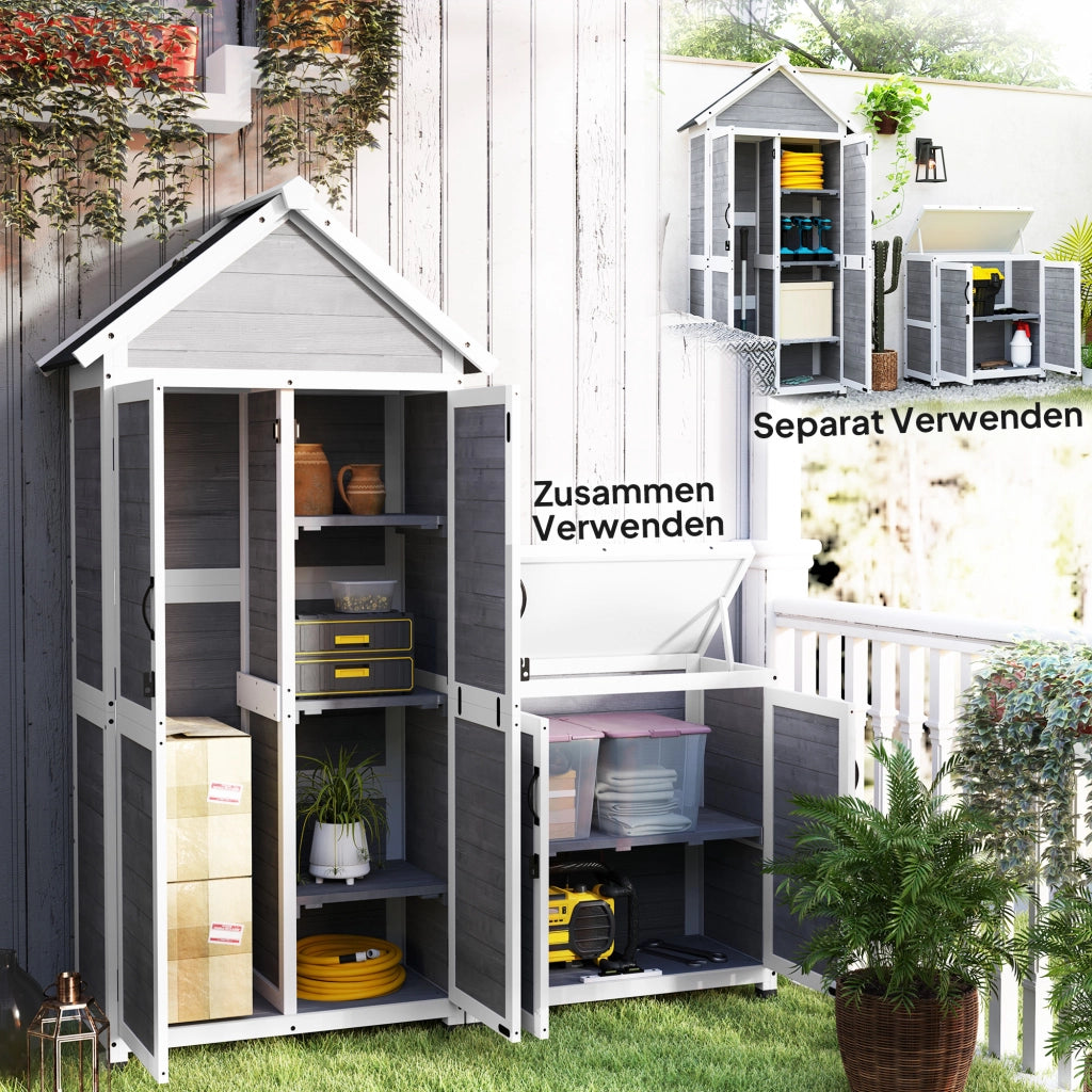 Casetta da giardino con armadio e scaffali ¨C zephmum ¨C legno di pino grigio chiaro