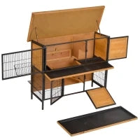 Gabbia per conigli esterna 2 piani tetto in bitume 4 porte bloccabili 122 x 50 x 101 cm legno naturale nero