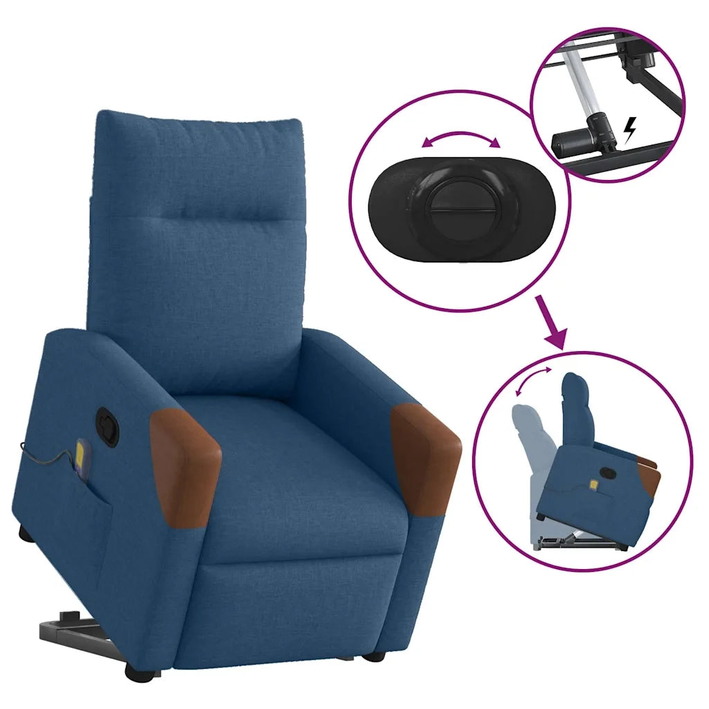 Poltrona Alzapersona Massaggiante | Sedia Relax Reclinabile Blu in Tessuto