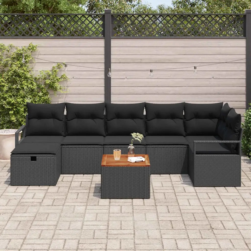 Set Divano da Giardino con cuscino 8 pcs Nero polyrattan 3359548