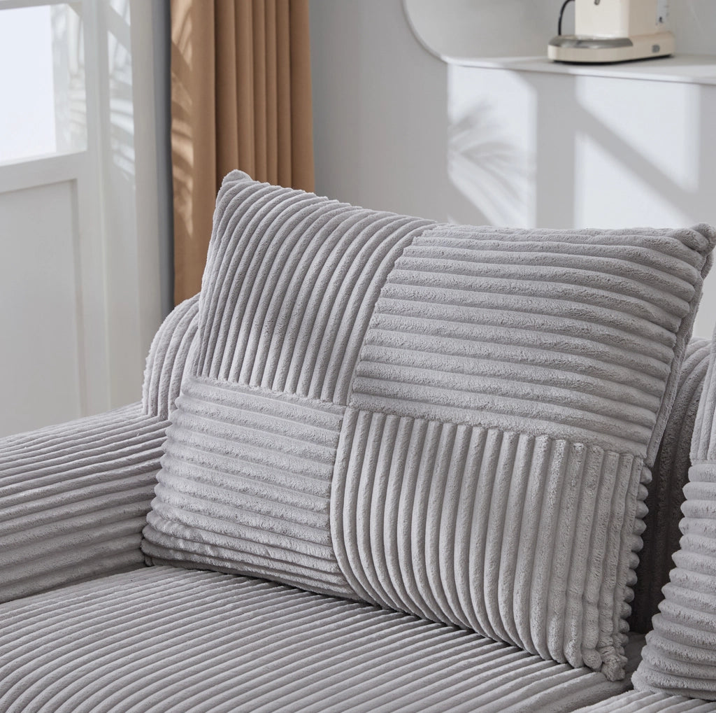 DIVANO Modulare 2 posti 200x99x80 cm in corduroy grigio chiaro con portalbicchiere