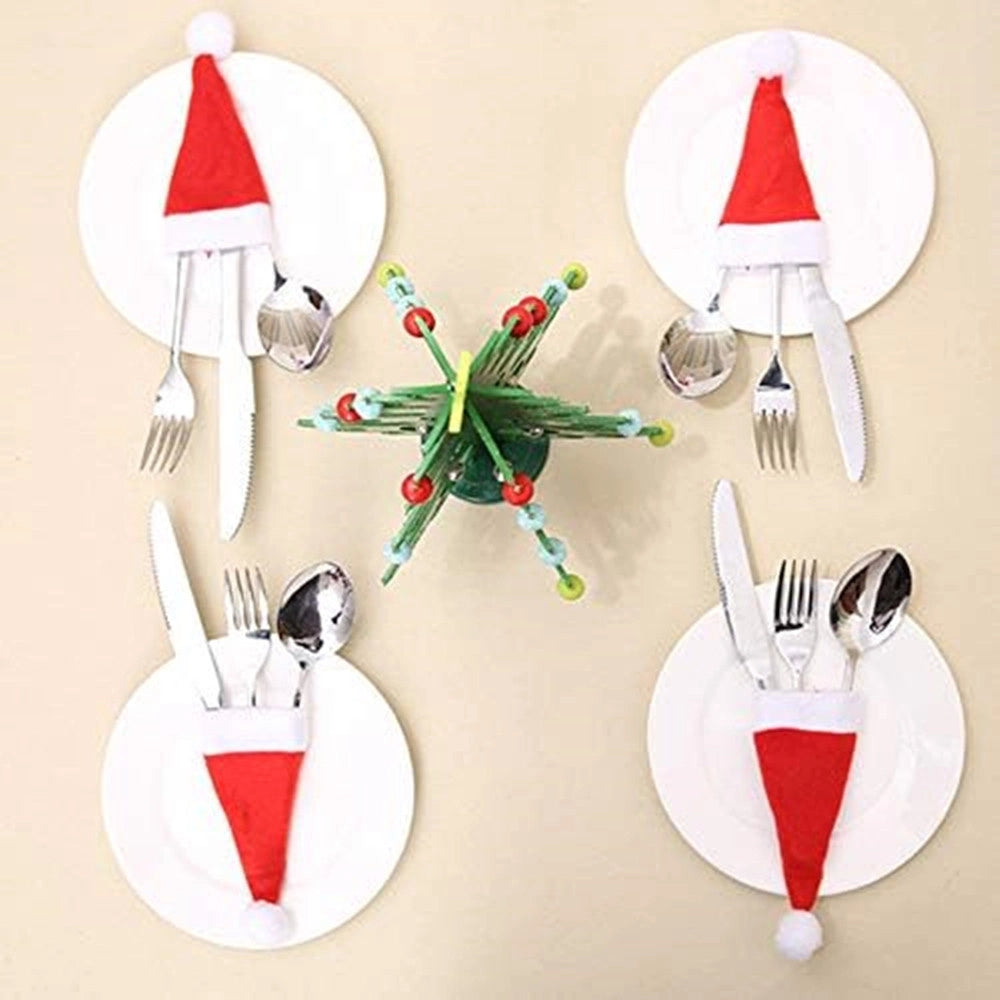 Trade Shop - 10pz Portaposate Forma Cappello Natale Per Decorazione Cucina Tavolo Bottiglia Vino Rosso -
