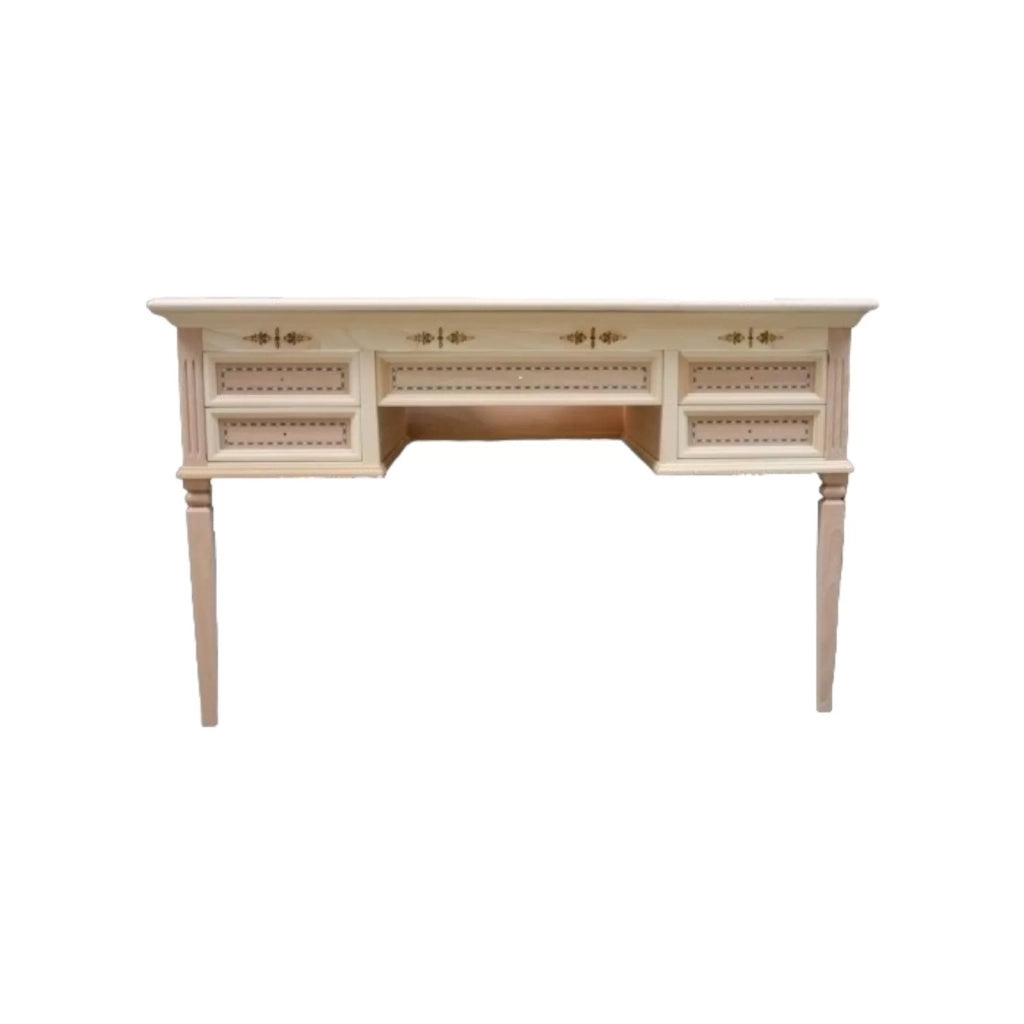 Scrivania classica 5 cassetti in legno grezzo 130x70x80 - Mobili 2G