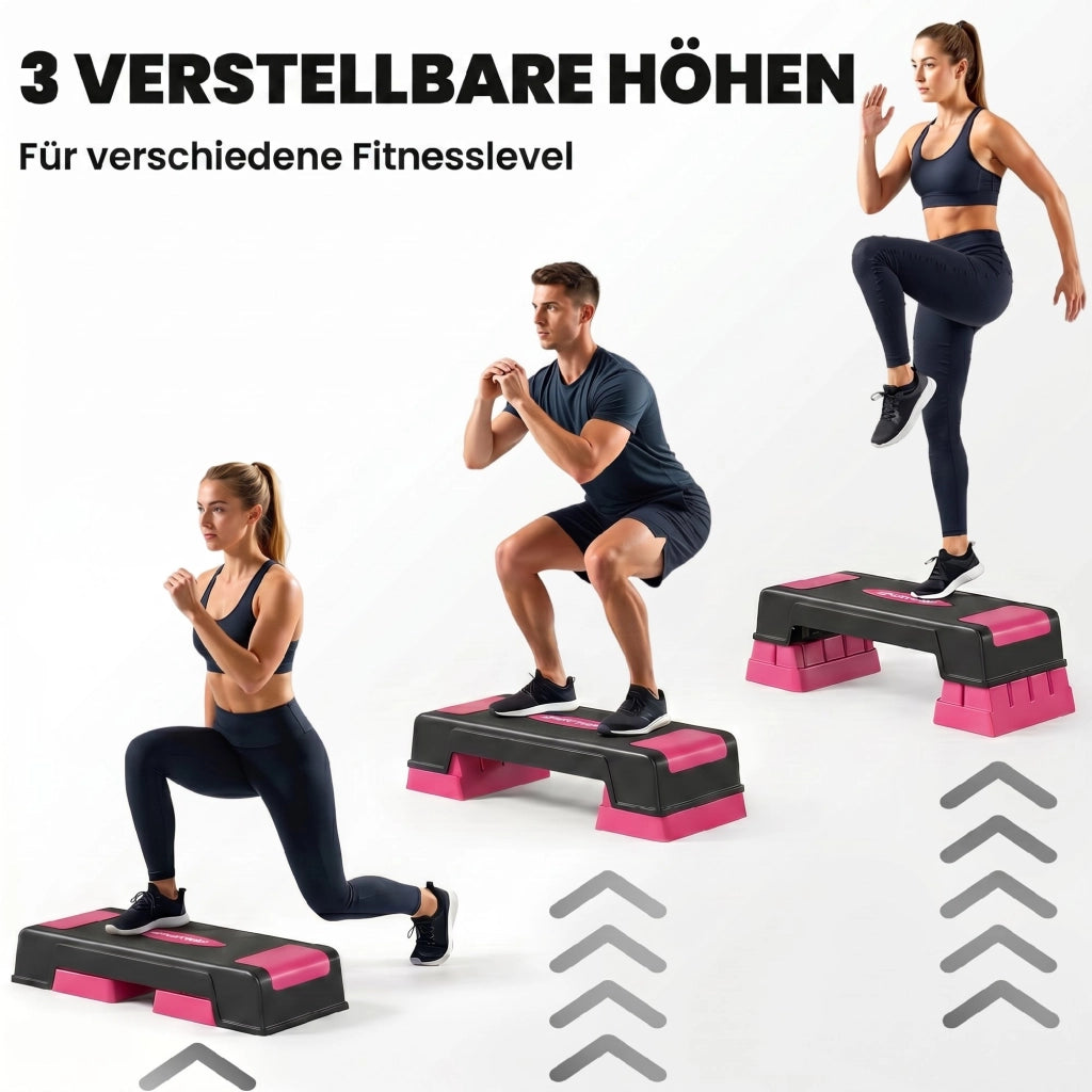 Step Aerobico Regolabile ¨C Xylo ¨C 3 Livelli Altezza 12/17,5/22,5 cm Antiscivolo Nero Rosa