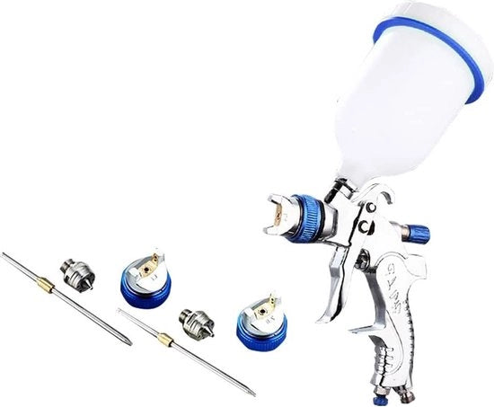 Spruzzatore ad aria per verniciare - 3 bocchette intercambiabili - 14 mm 17 mm 20 mm - bocchetta in acciaio inossidabile - 2 x 600 ml capacità - attrezzo per verniciatura ad aria per auto e mobili