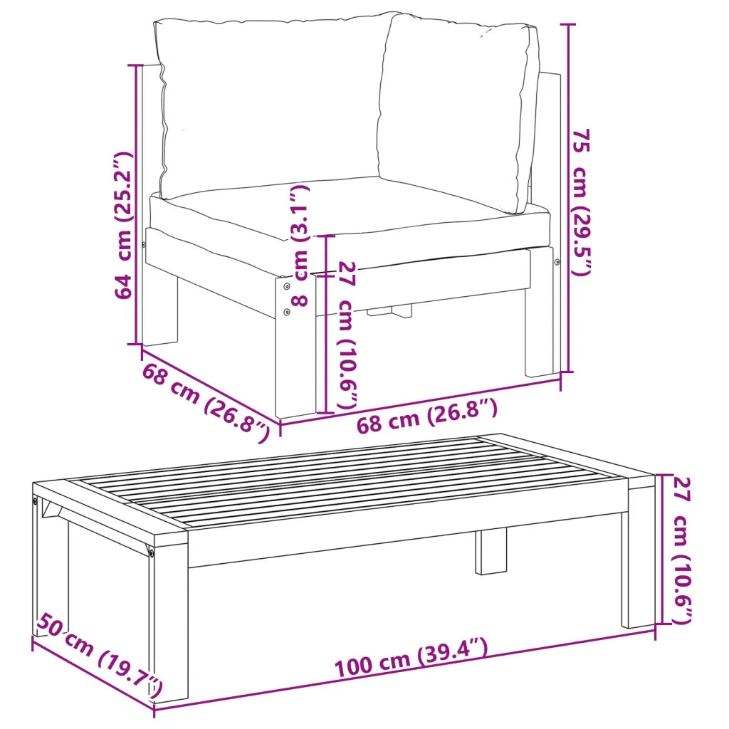 Set Divani da Giardino 4pz con Cuscini Legno Massello di Acacia