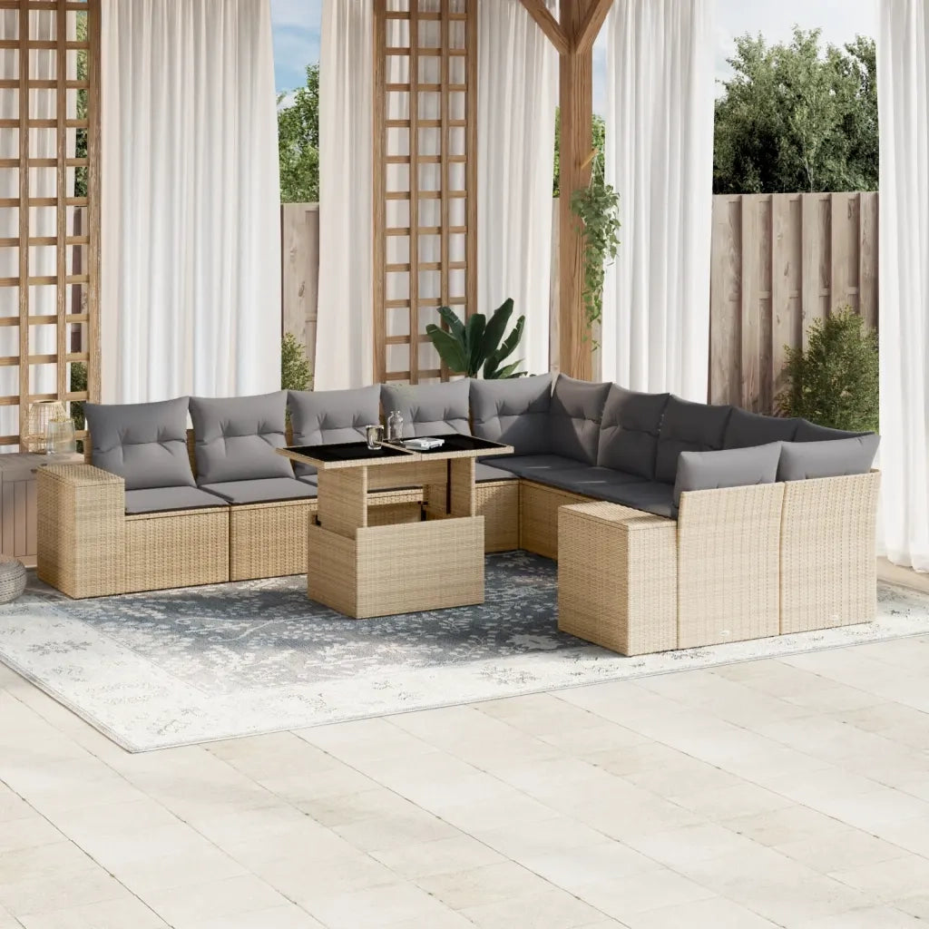 Set Divani da Giardino 11 pz con Cuscini Beige in Polyrattan 3269429