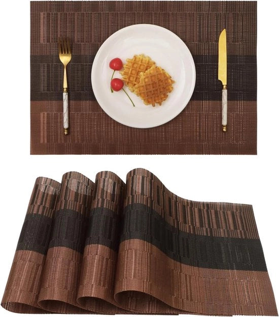 Set di 4 piastre per tavola in pelle artificiale - con effetto colore e strisce - lavabile - robusta - resistente al calore e facile da pulire - realizzata in vinile tessuto - per interni ed esterni, cucina e tavolo da pranzo