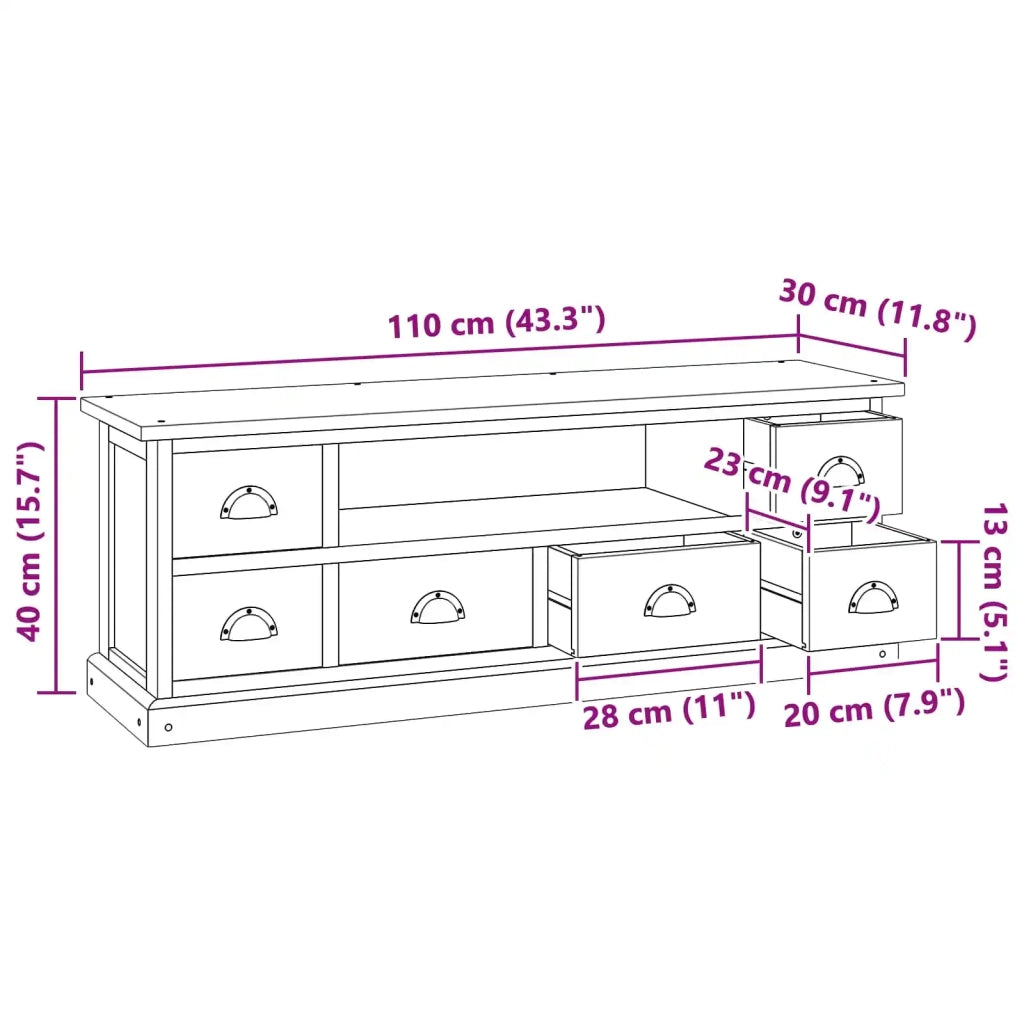 Supporto TV Naturale 110 x 30 x 40 cm Legno di teak solido 42017955