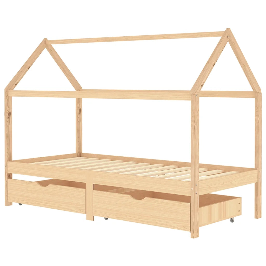 Giroletto per Bambini | Letto Infantile | Lettino con Cassetti in Pino Massello 90x200 cm