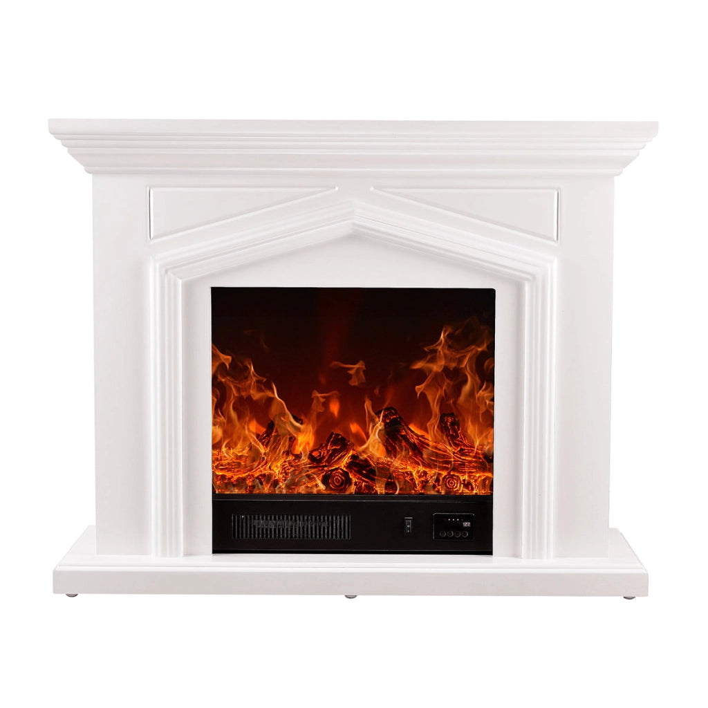 Camino Elettrico da Pavimento 80x100x30 cm Effetto Fiamma 1500W Marco Bianco