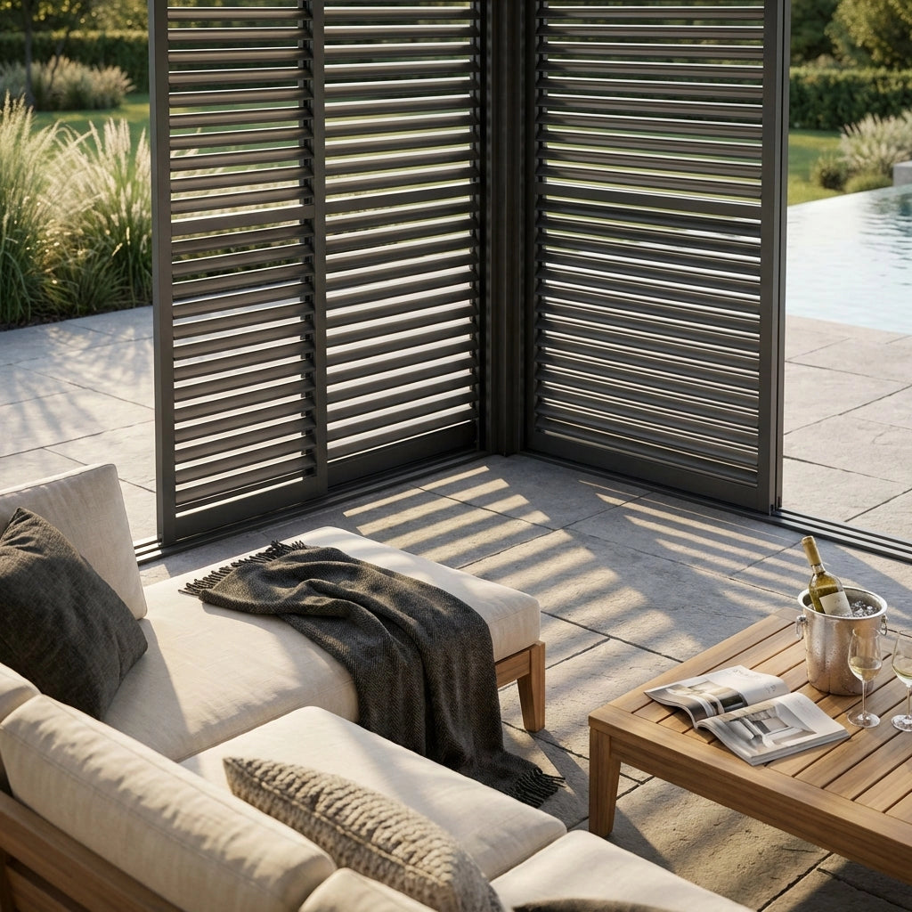 Laterale scorrevole per pergola bioclimatica con lamelle in alluminio - TONY