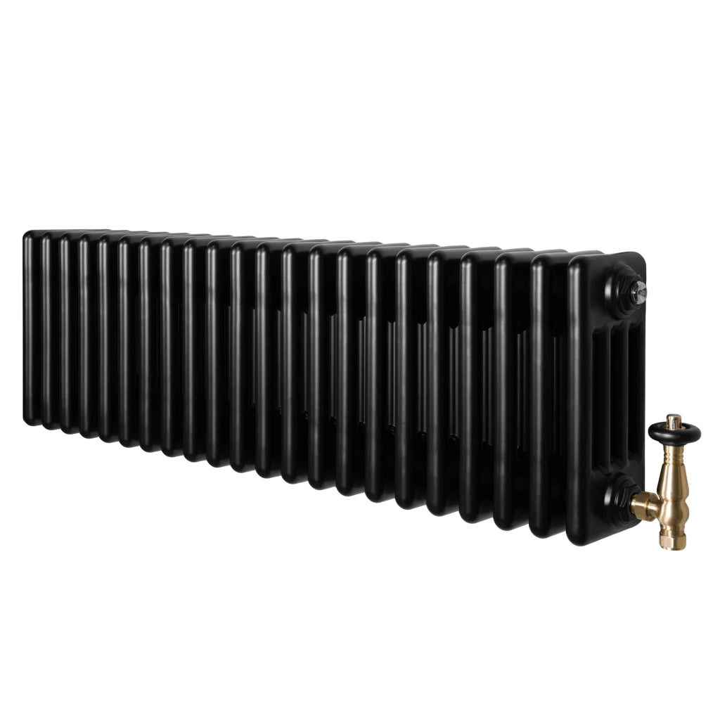 Radiatore Tradizionale 4 Colonne Orizzontale Nero & Valvole 300 x 1010 mm