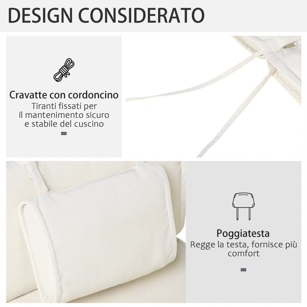 Cuscino per Sdraio Lettino Prendisole da Giardino Bianco Crema 198x53x5 cm