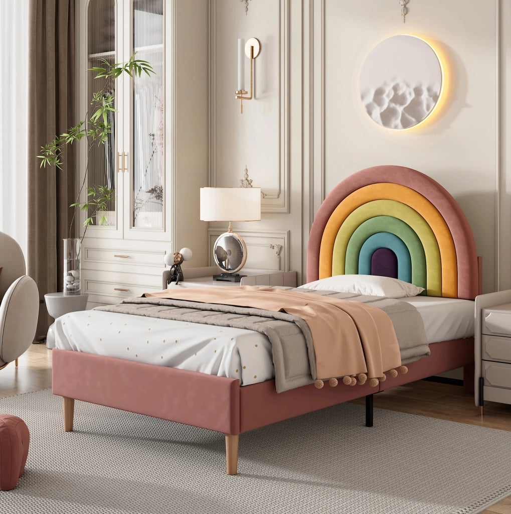 Letto imbottito rosa 90 x 200 cm in velluto con testiera regolabile