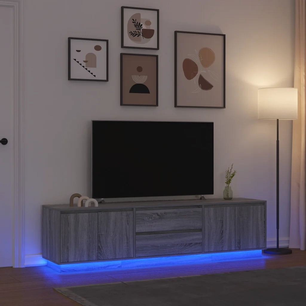 Mobile Porta TV con Luci LED-Credenza per TV Grigio Sonoma 193,5x41x50 cm