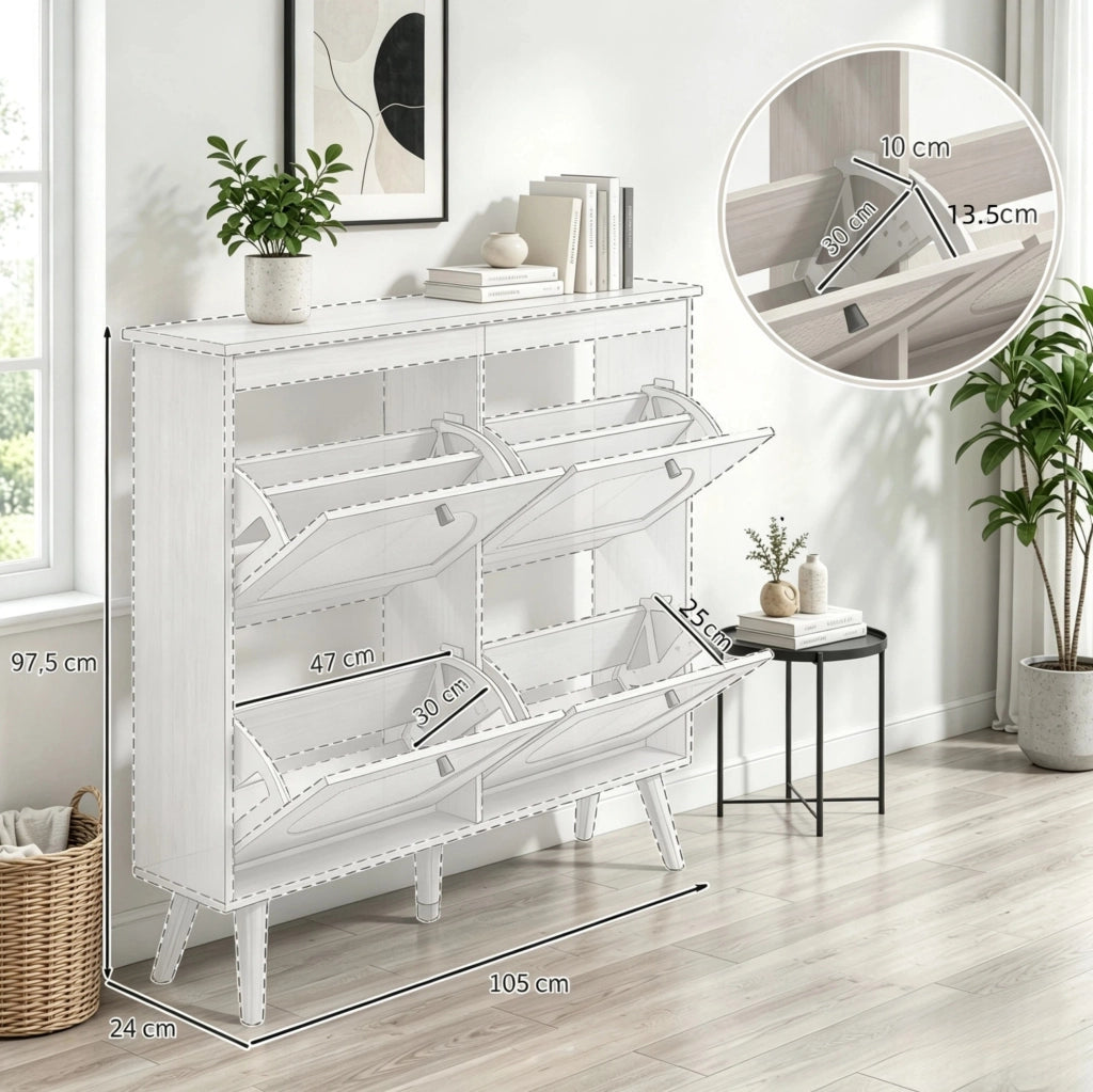 Scarpiera salvaspazio con 4 ante a ribalta in rattan