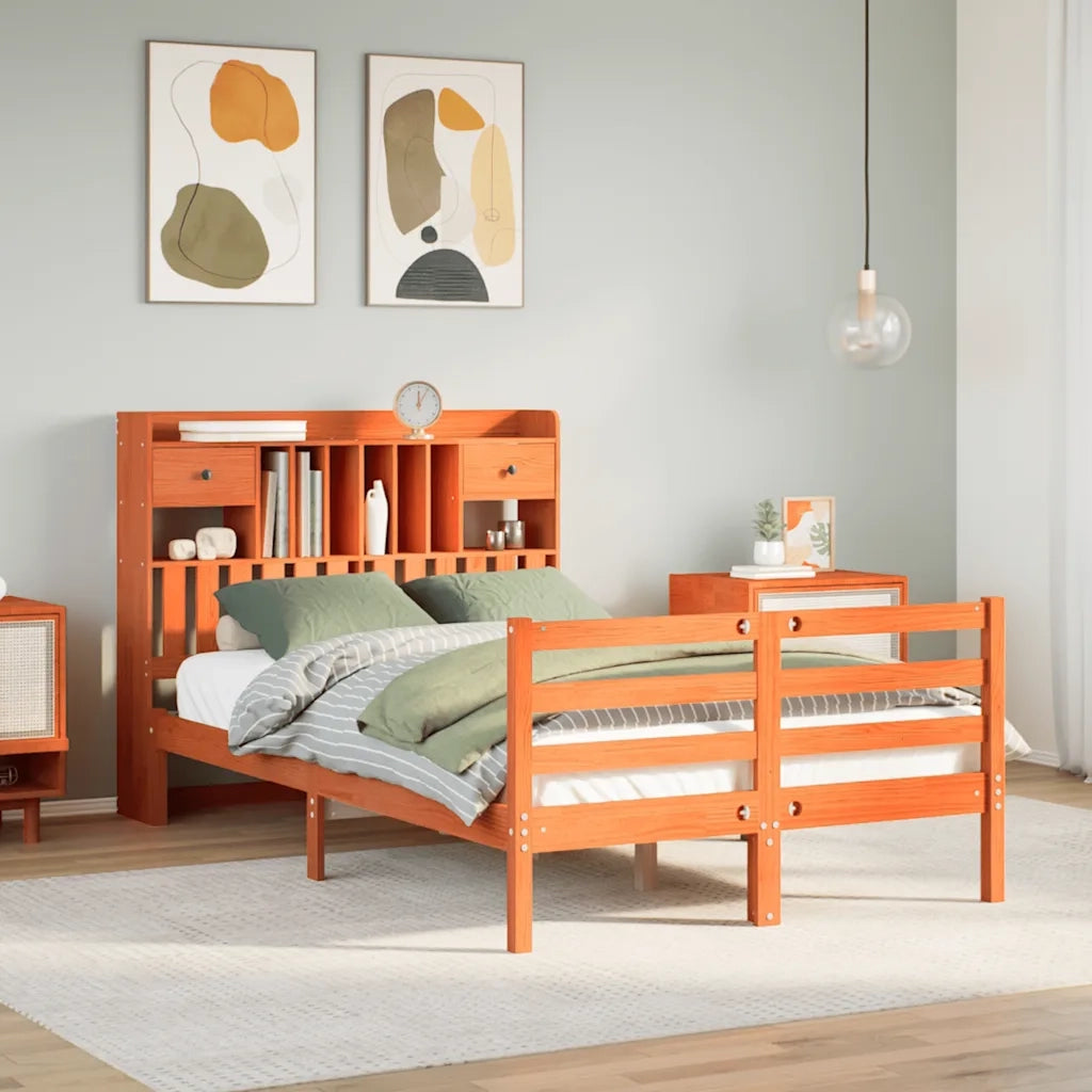 Letto Libreria senza Materasso Marrone Cera 135x190 cm in Pino 3321951