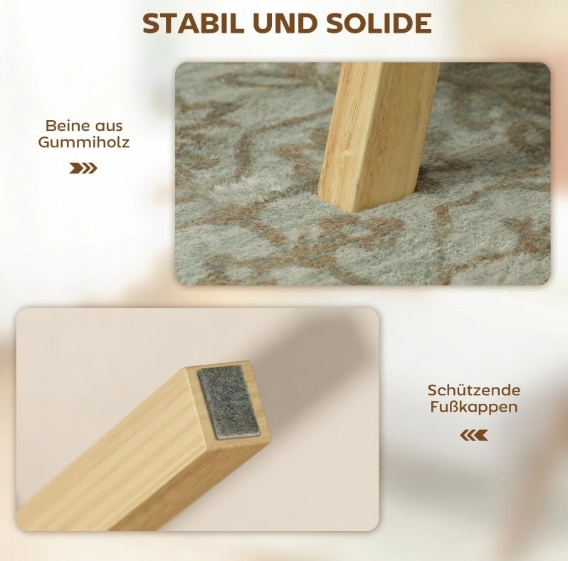 Pouf imbottito crema effetto velluto a coste con gambe in legno