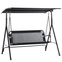Dondolo da Giardino Terrazza 2 Posti con Tettuccio Regolabile in Metallo e Texteline 172x110x155cm Nero