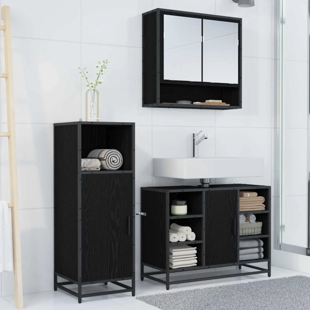 Set di mobili per il bagno 3 pcs Rovere Nero Legno multistrato 3402467