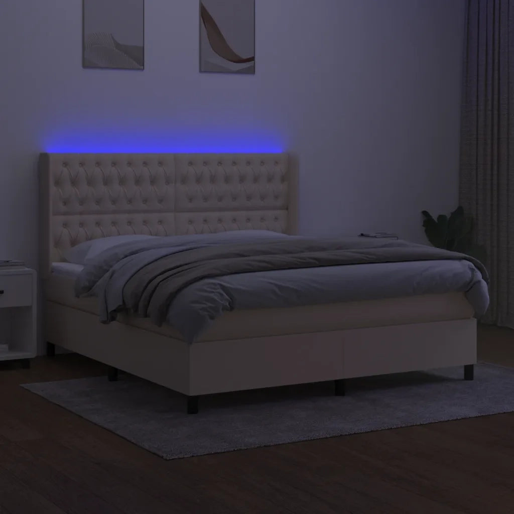 Letto a Molle con Materasso e LED Crema 180x200 cm in Tessuto 3138578