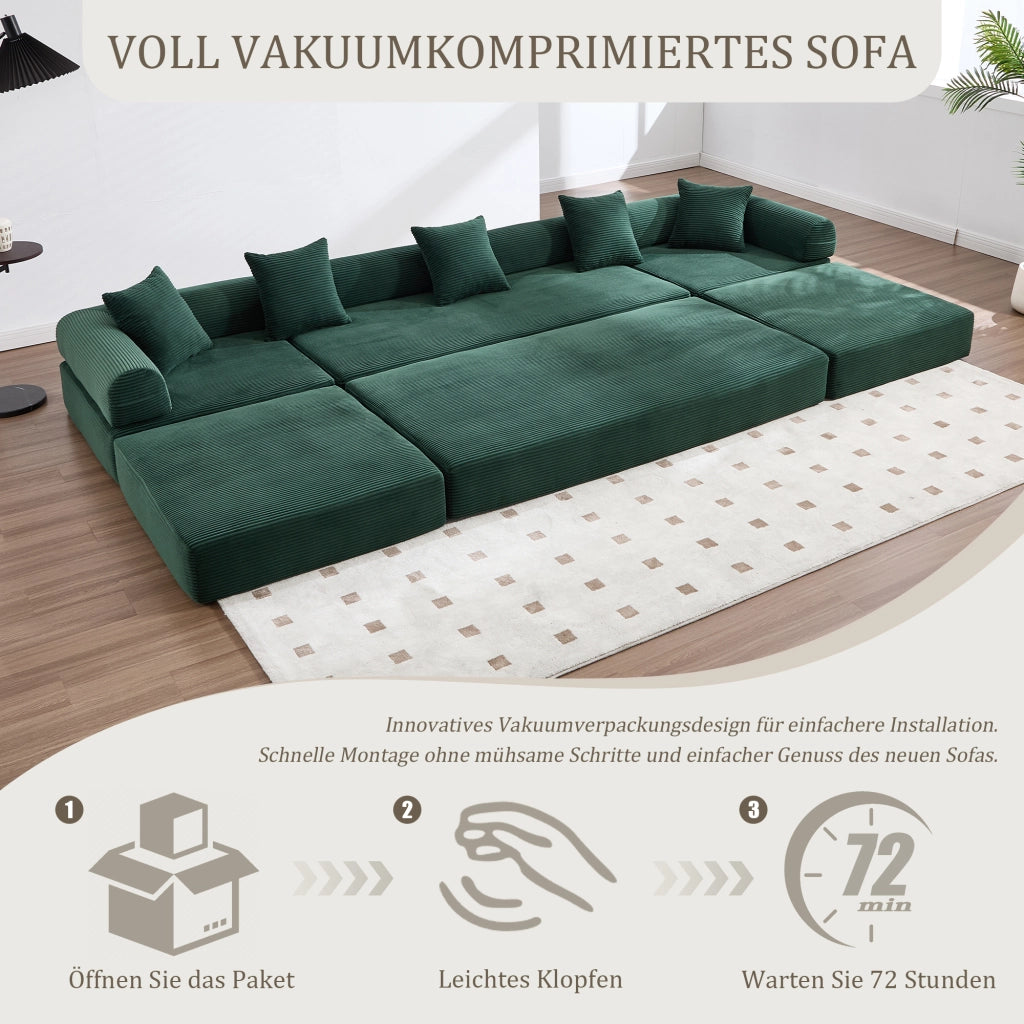 SOFÀ Modulare 270x180x64 cm Verde Smeraldo in Velluto a coste