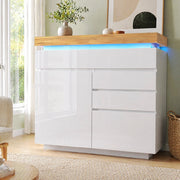 Sideboard lucido bianco con LED; 115 x 110 x 39 cm; in truciolare e MDF