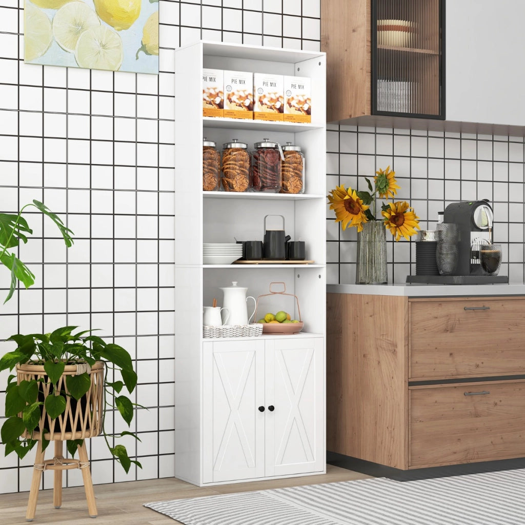 Libreria scaffale con ante stile rustico 6 ripiani e 2 ante-Libreria da 180cm con ripiano regolabile Bianco