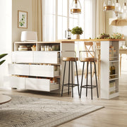 Tavolo allungabile con 6 cassetti e vani aperti, su ruote, per soggiorno e cucina, in MDF bianco, 137-215 × 39 × 102.3 cm