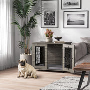 Cuccia per cani con cuscino lavabile e piano superiore in legno grigio con porta chiudibile 80 × 56 × 63 cm