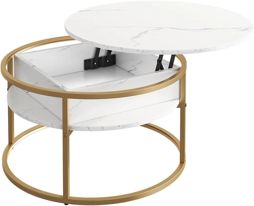 Tavolino Marlo, Nero/marmo-bianco, 77 x 77 cm, con piano ribaltabile per un utilizzo flessibile negli ambienti domestici
