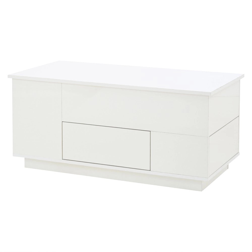 Tavolino da Caff¨¨ 4 in 1 con LED e Cassetti ¨C MINIMAL ¨C Bianco Lucido / 100x50x45