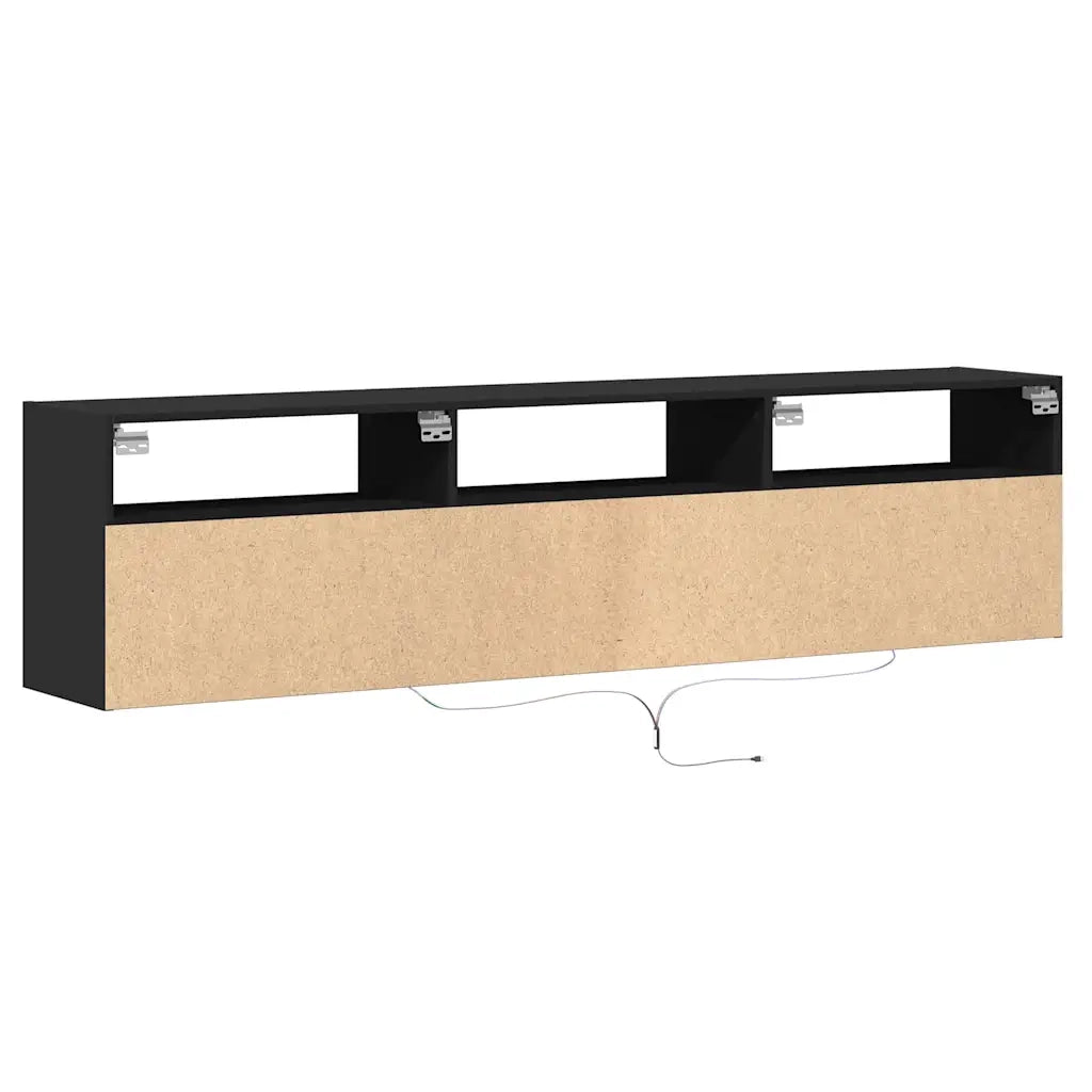 Mobile TV a parete con LED-Credenza per TV sospesa Nero 180x31x45 cm