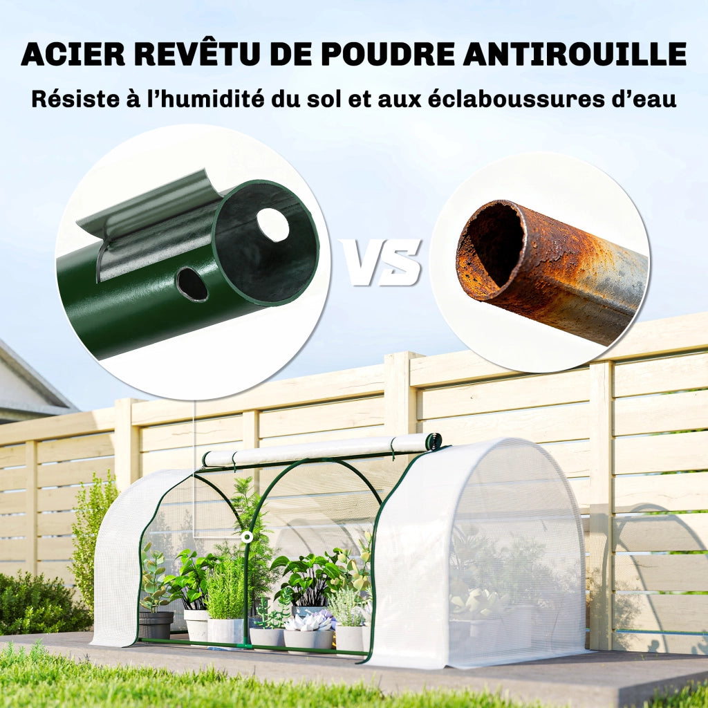 Mini serra per giardino ¨C zephmum ¨C 2x1x0.8m bacheca PE acciaio bianco