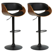 Set di 2 sedie da bar in ecopelle nero con schienale regolabile legno scuro Girevole Alzata a Gas Regolabile in Altezza Moderno