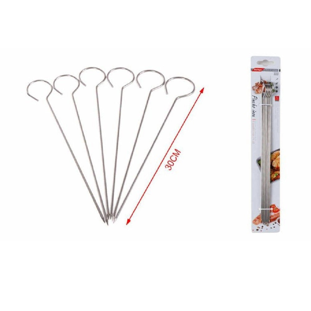 Trade Shop - Set 10 Pz Spiedini In Acciaio Inox 30 Cm Impugnatura Uncino Griglia Bbq 2406316 -