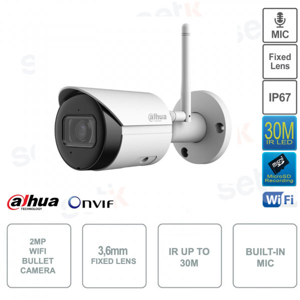Camera ip 2mp wifi bullet 3,6mm ir30m ip67 microsd 12v - IPC-HFW1230DS-SAW