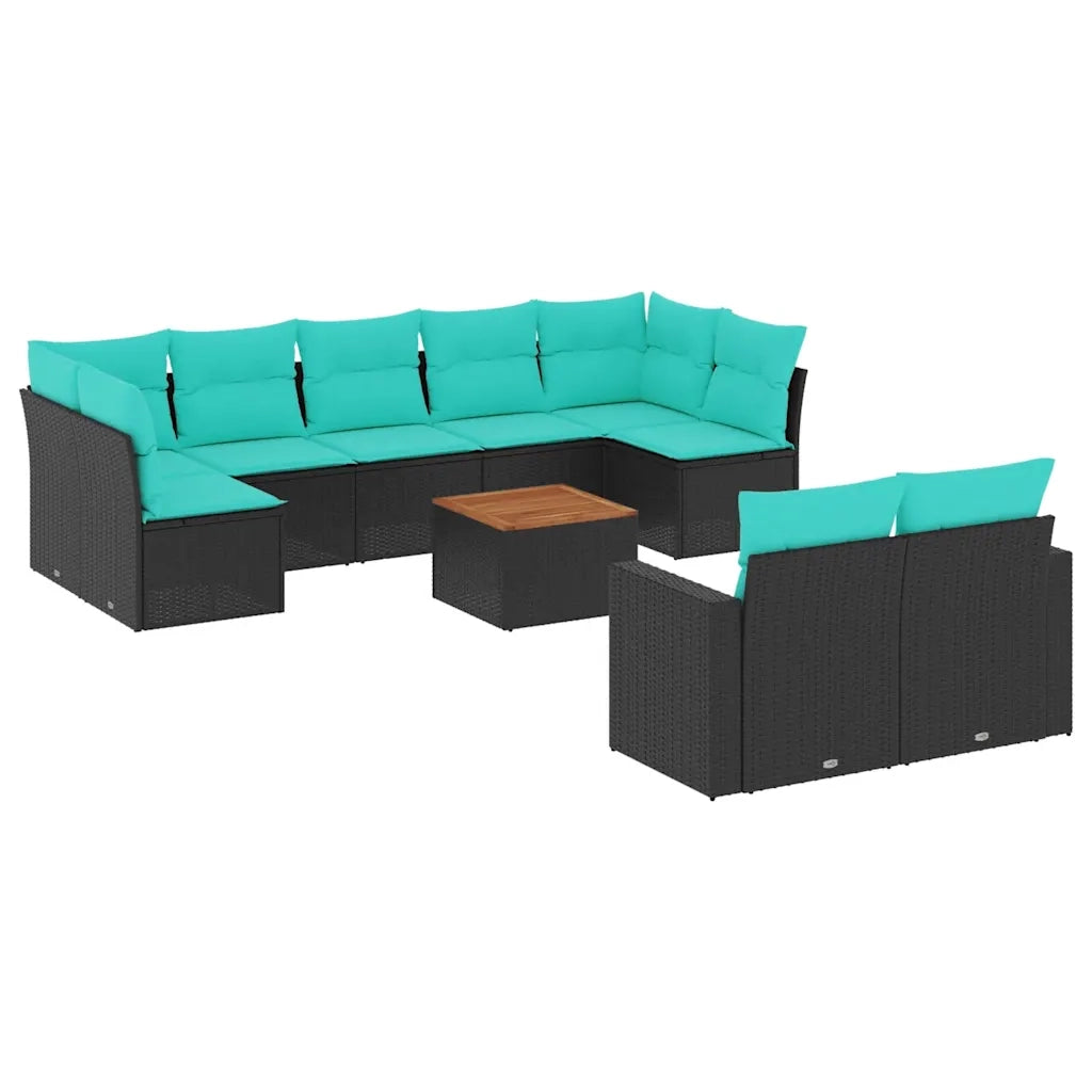 Set Divani da Giardino 10 pz con Cuscini Nero in Polyrattan