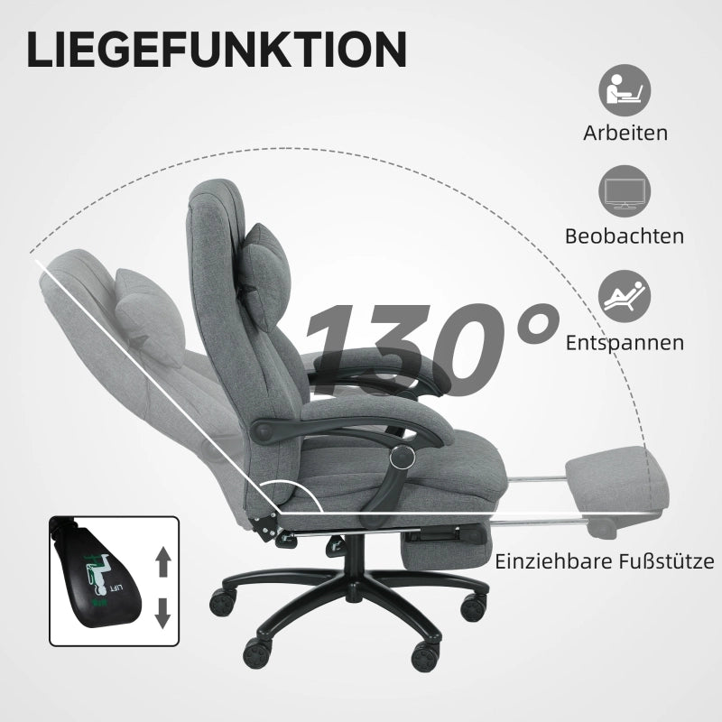 Sedia da ufficio ergonomica con massaggio USB, schienale reclinabile e poggiapiedi in poliestere grigio scuro