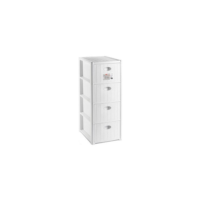 Stefanplast cassettiera slim 4 cassetti, polipropilene riciclato, 4 ruote, gia' montata, 80x30x40 cm, bianco