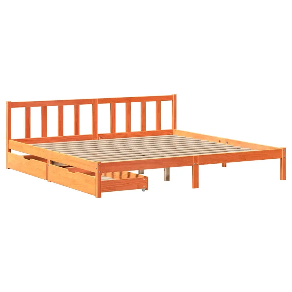 Letto senza Materasso-Struttura Letto Marrone Cera 200x200 cm in Legno di Pino 680007