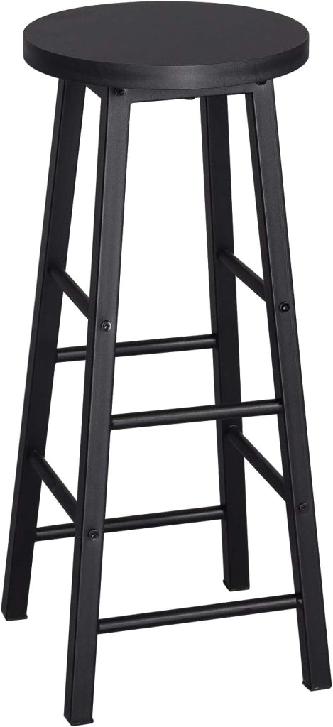 Sgabelli da Bar con Poggiapiedi Seduta Tonda Sedia Alta per Cucina in Acciaio Legno Nero BH130sz-4
