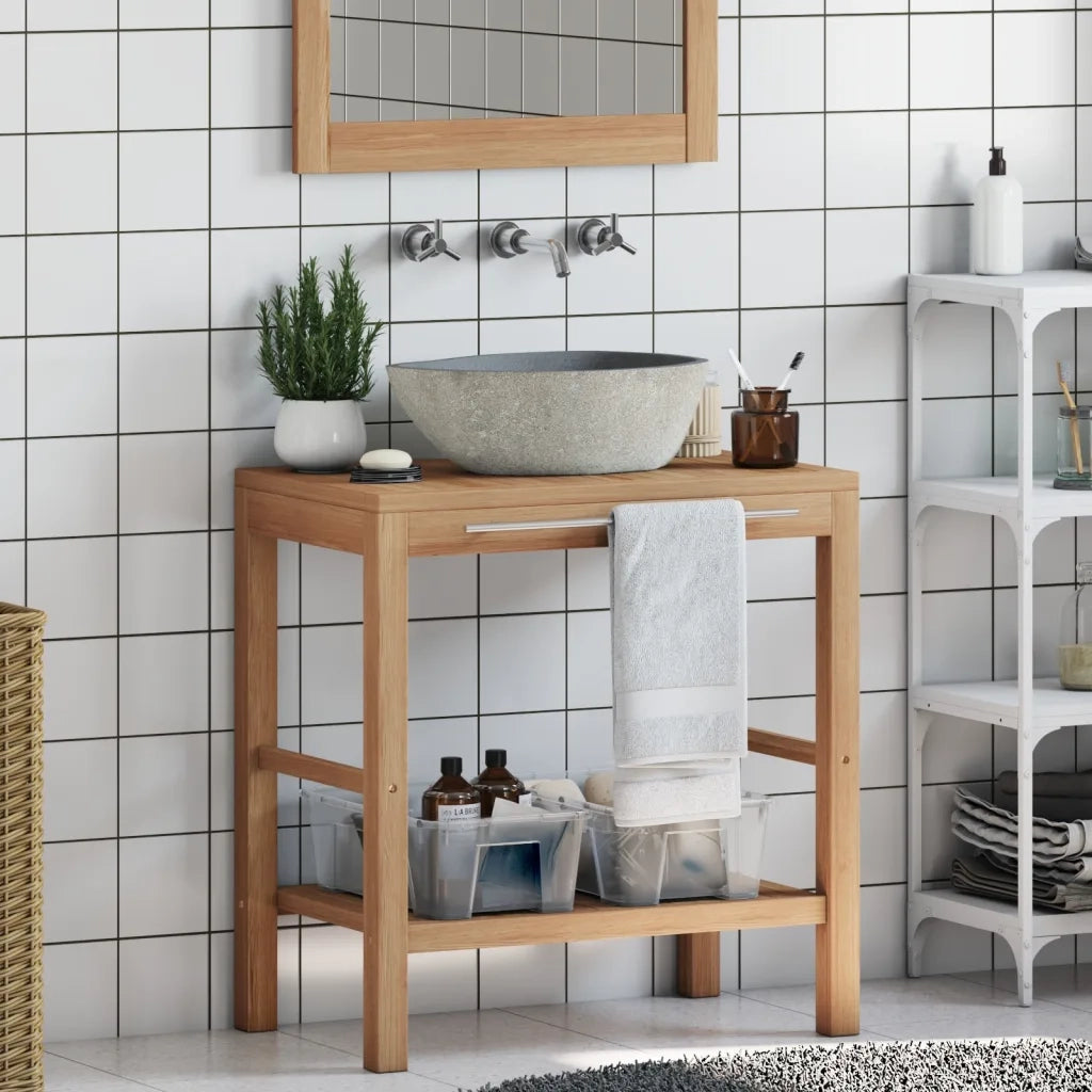 Mobile Bagno in Massello di Teak con Lavabo in Pietra di Fiume 246496