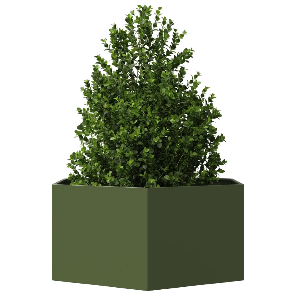 Fioriera | Cassetta per fiori | Vaso da Giardino Verde Oliva Esagono 104x90x45 cm Acciaio